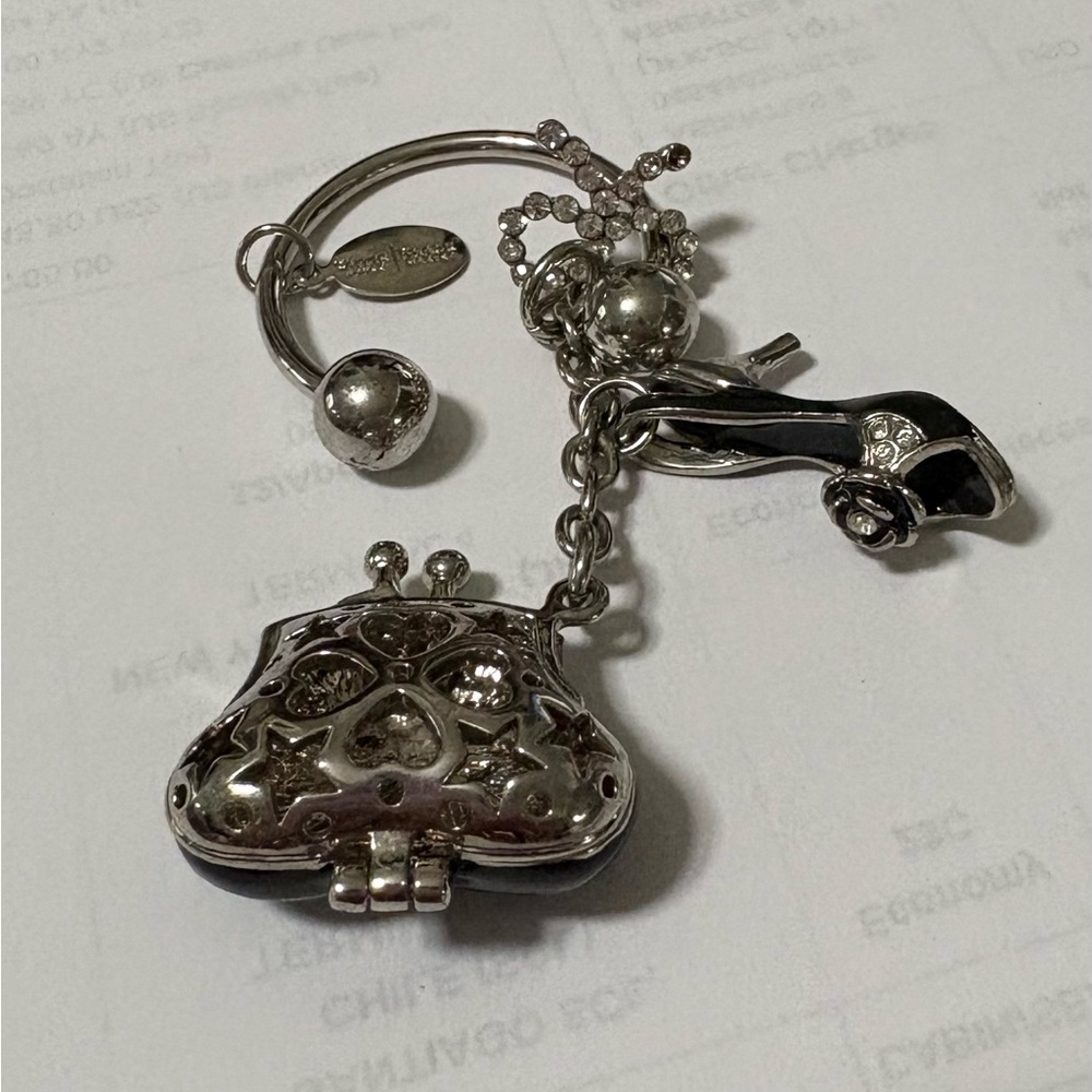 White House Black Market Bag Charm Key Chain black silver
